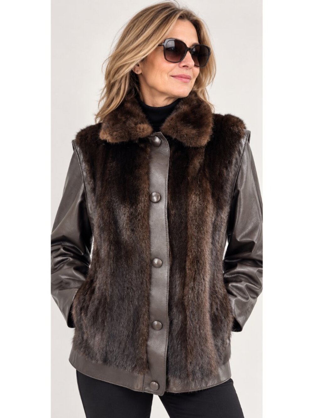 Vintage 80 Dark Brown Soft Nappa Leather Genuine Lux Mink Fur Jacket Coat Sz L